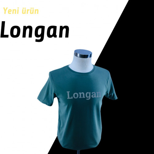 Longan YAZI HAKİ Baskılı Rahat Kalıp Pamuklı T-Shirt