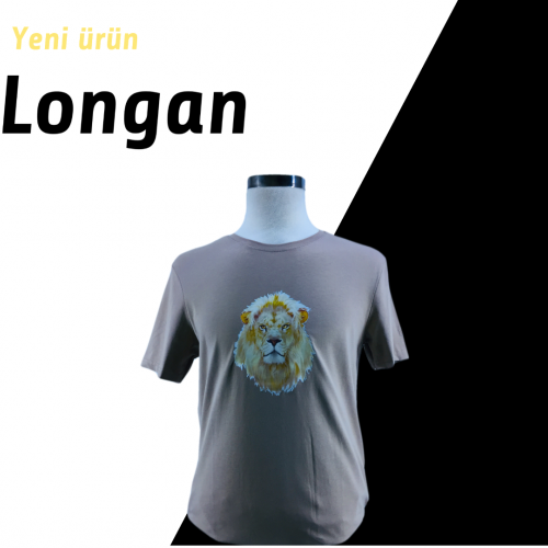 Longan GRİ ASLAN Baskılı Rahat Kalıp Pamuklı T-Shirt