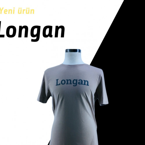 Longan GREY YAZI Baskılı Rahat Kalıp Pamuklı T-Shirt