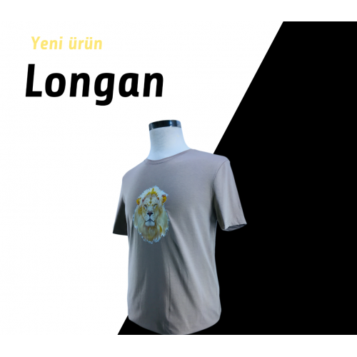 Longan GRİ ASLAN Baskılı Rahat Kalıp Pamuklı T-Shirt