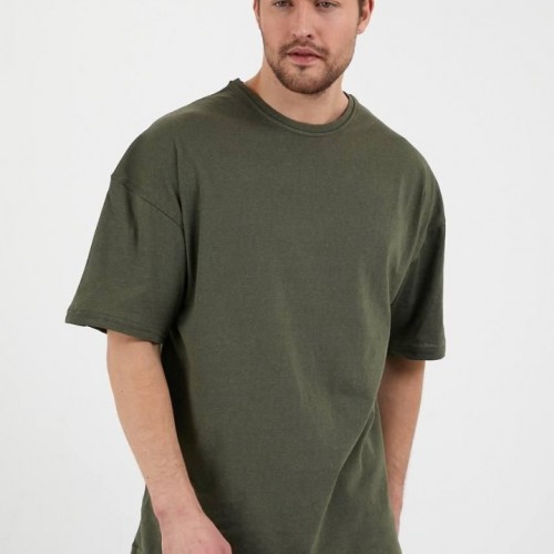 Erkek Oversize Kalıp Haki Renk %100 Pamuklu T-Shirt