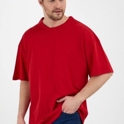 Erkek Oversize Kalıp Kırmızı Renk %100 Pamuklu T-Shirt