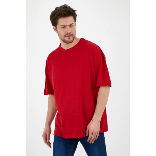 Erkek Oversize Kalıp Kırmızı Renk %100 Pamuklu T-Shirt