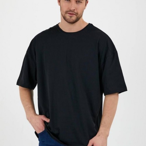 Erkek Oversize Kalıp Siyah Renk %100 Pamuklu T-Shirt